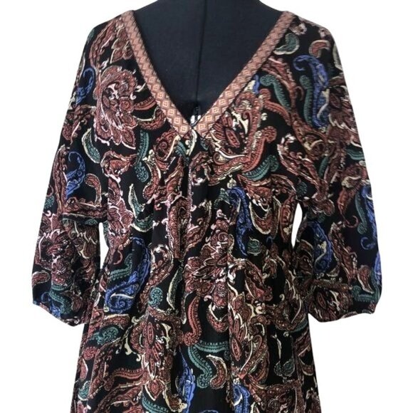 Umgee Boho Paisley Peasant Tunic Rust/Blue Size S - Picture 4 of 12